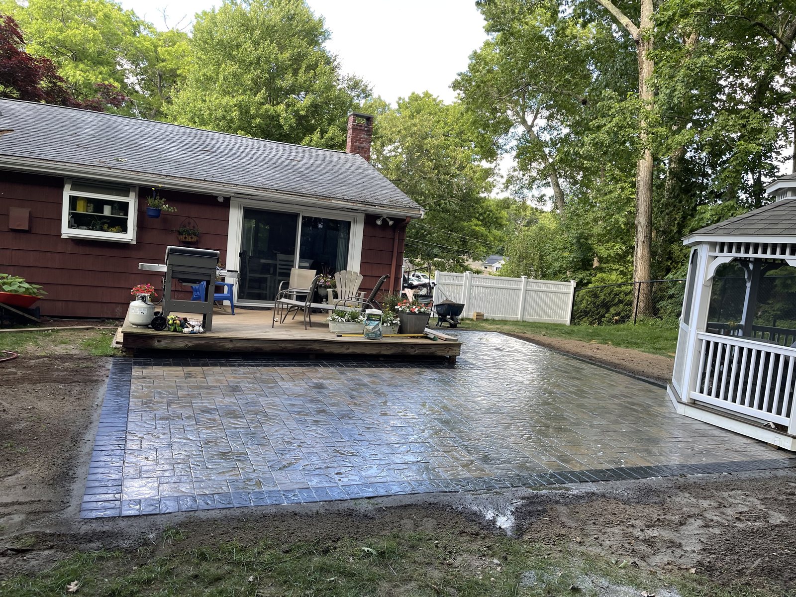 Textured Cement Paver Patio with Charcoal Border — Plainville, MA