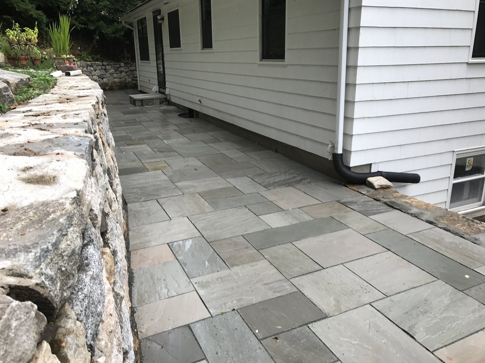 Stone Wall, Integrated Stone Steps & Patio — Waltham, MA